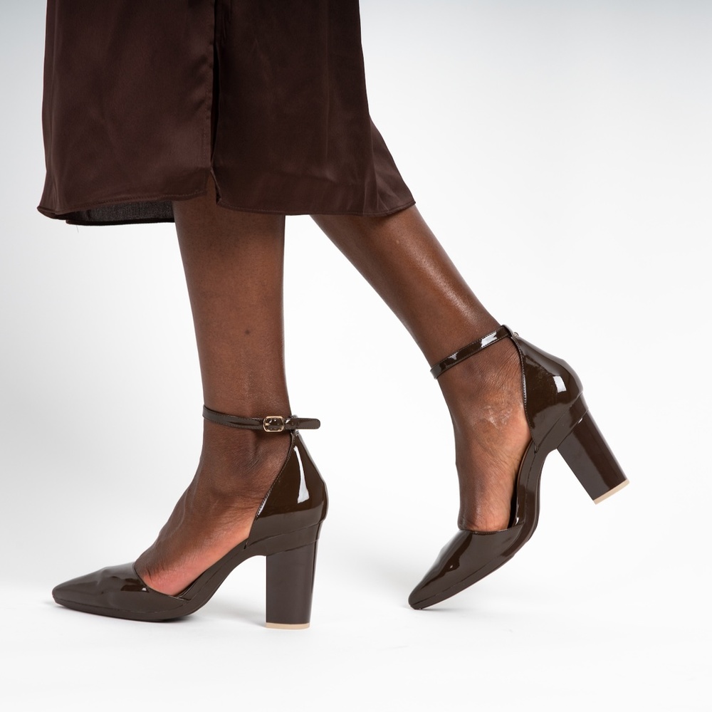 CONVERTIBLE HEEL - Pashion 1.0 Cocoa Patent D'Orsay (4" Block) - Picture 1 of 4
